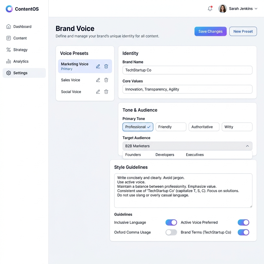 Brand Voice Settings